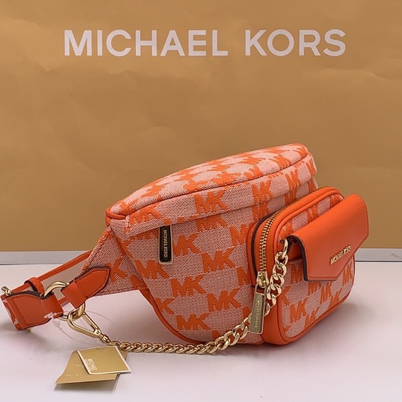 MICHAEL KORS Maisie Large Logo 2-in-1 Sling Waist Fanny Pack Crossbody Poppy NWT - Picture 10 of 16